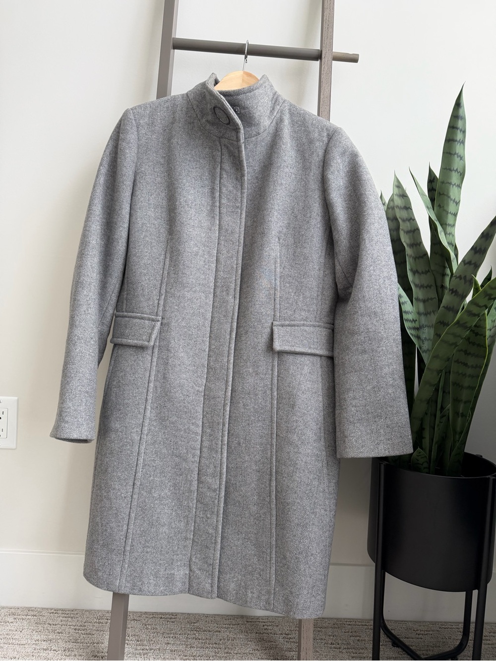 Calvin Klein Light Gray Stand-Collar Wool Coat